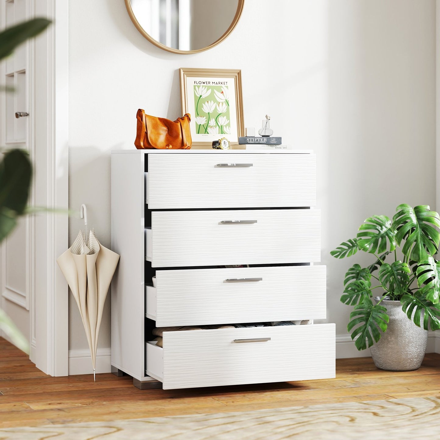 4 Drawer Storage Cabinet with Metal Legs Handles with Anti-Toppling Devices-Gray