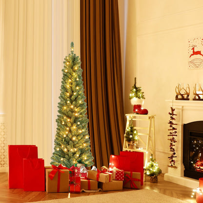 Pencil Christmas Tree with Memory Wire Branch Tips and Warm  LED Lights-7FT