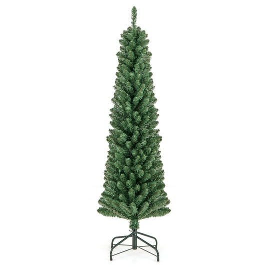 5ft Pencil Christmas Tree with warm LED lights, memory wire branch tips, holiday decor from Wilsons Home Store