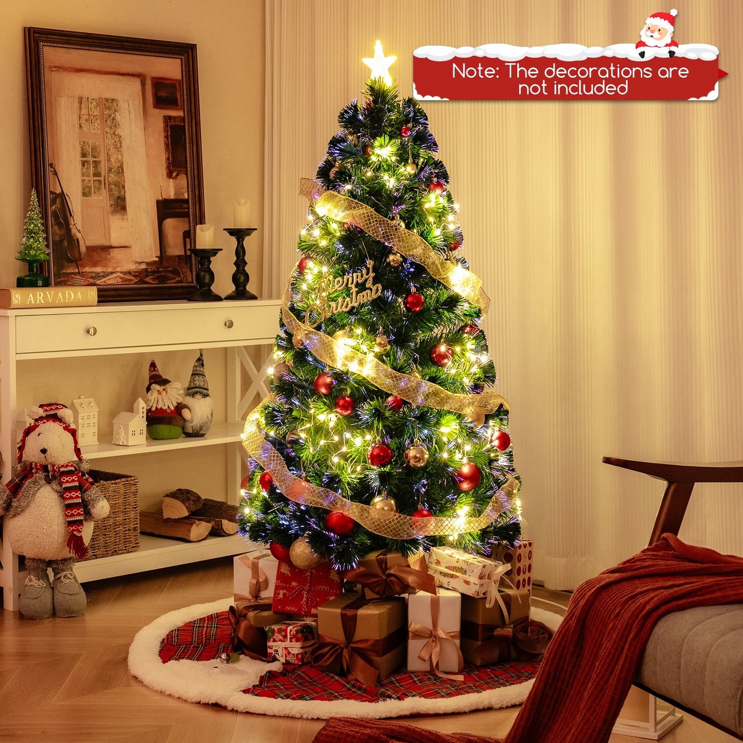 Pre-Lit Artificial Xmas Tree with Top Star and Branch Tips-4 FT