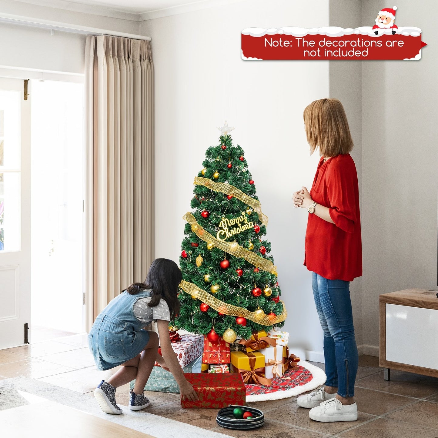 Pre-Lit Artificial Xmas Tree with Top Star and Branch Tips-4 FT
