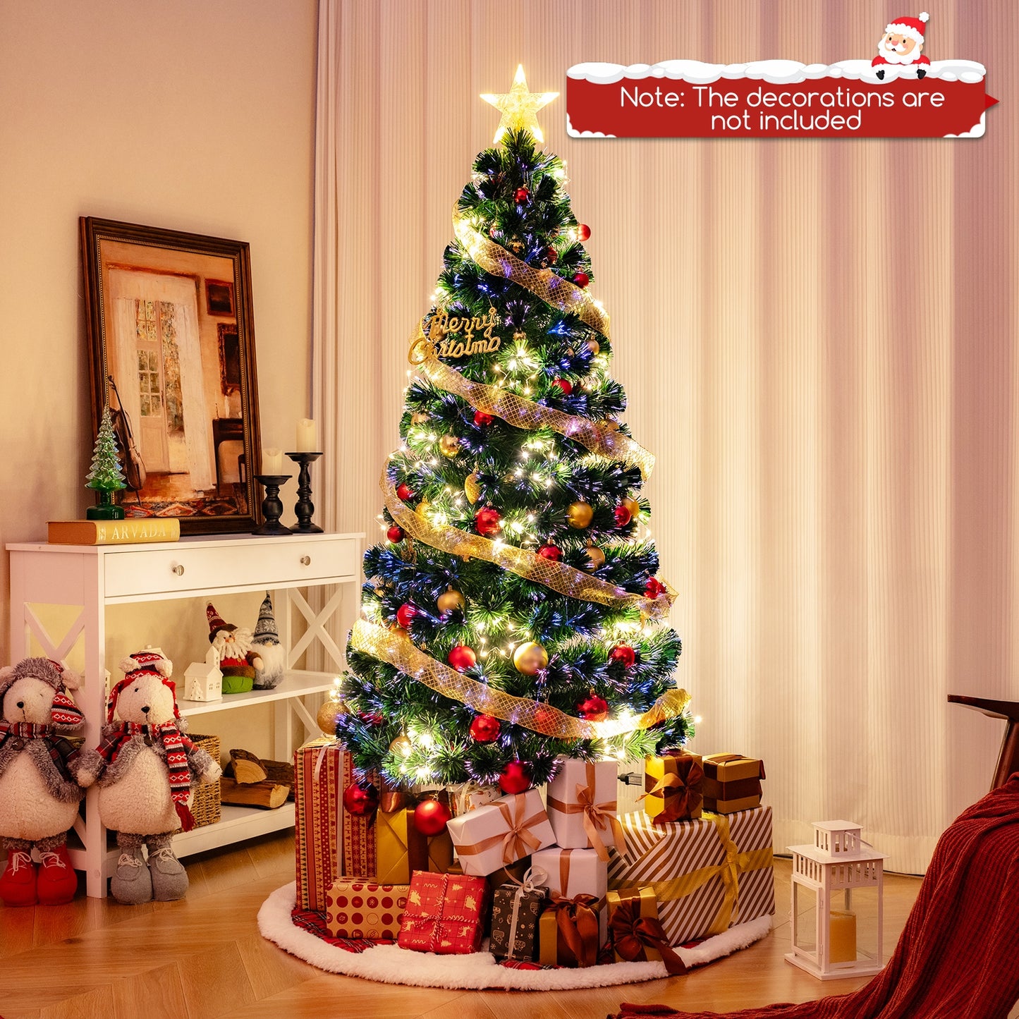 Pre-Lit Artificial Xmas Tree with Top Star and Branch Tips-6 FT