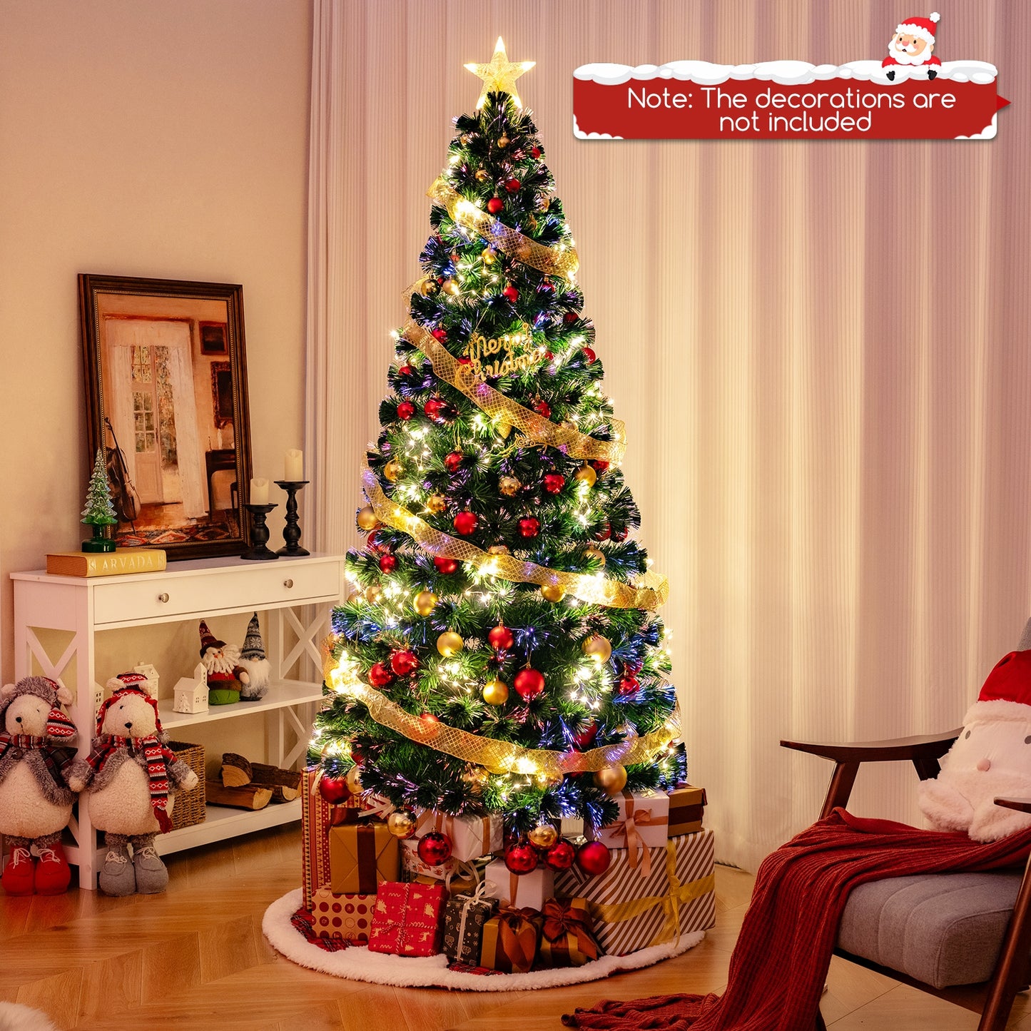 Pre-Lit Artificial Xmas Tree with Top Star and Branch Tips-7 FT