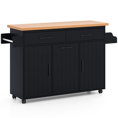 Mobile Kitchen Island Table with Trash Bag Storage for Dining Room-Black