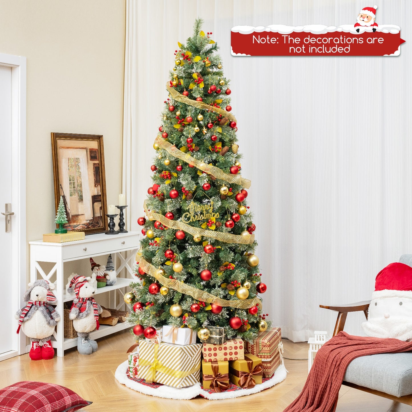 5/7.5/9 FT Pre-Lit Artificial Christmas Tree with 453/1096/1416 PVC and Pine Needles-L