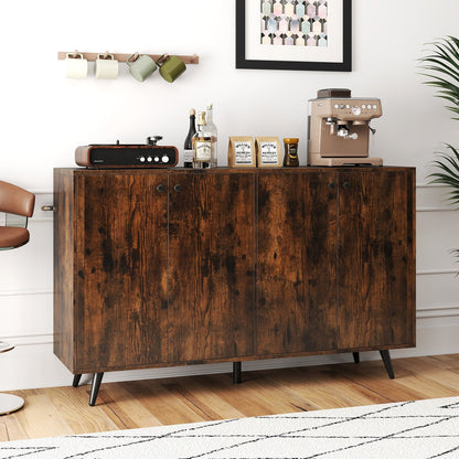 Buffet Sideboard Mid Century Modern Storage Cabinet with Adjustable Shelves-Rustic Brown