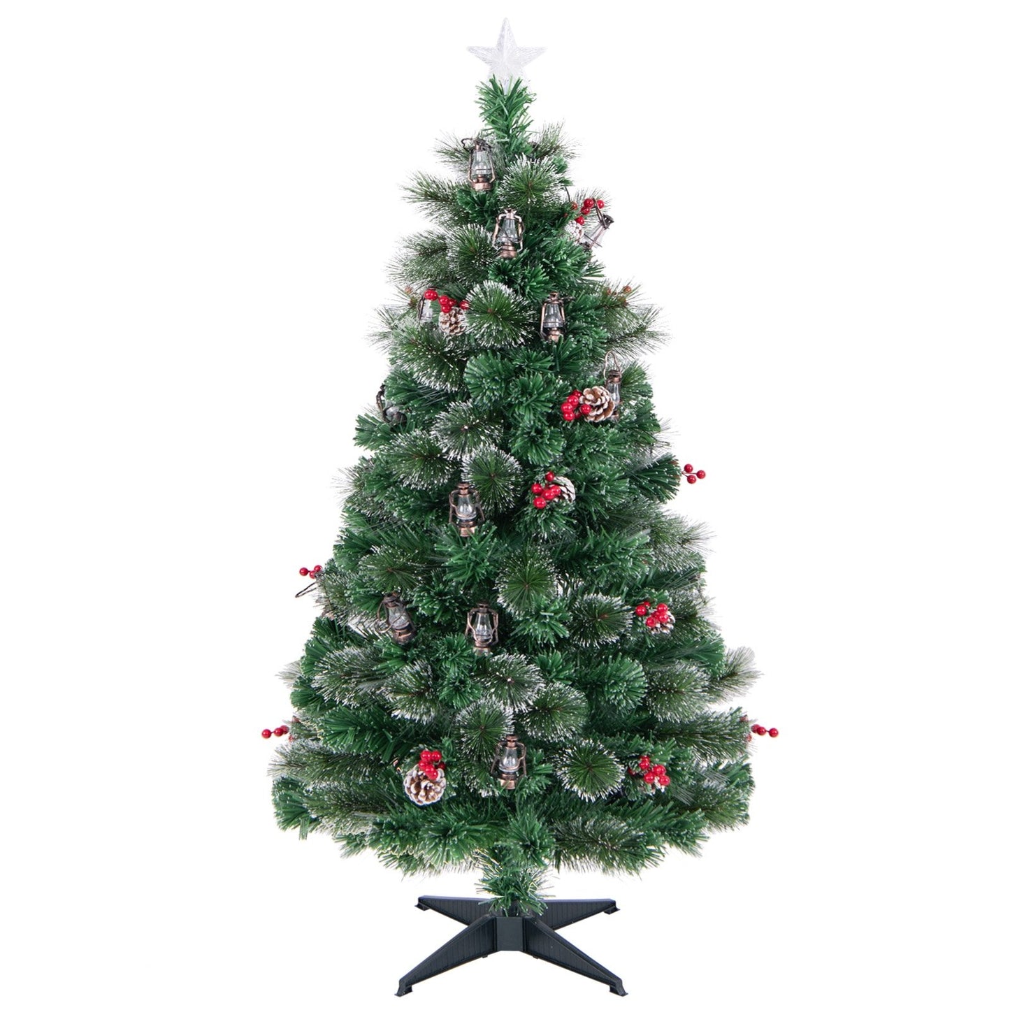5/6/7 Feet Artificial Christmas Tree with Red Berries and Kerosene Lamps-6 ft