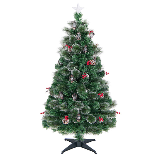 5-foot artificial Christmas tree with red berries and vintage kerosene lamps, holiday decor by Wilsons Home Store