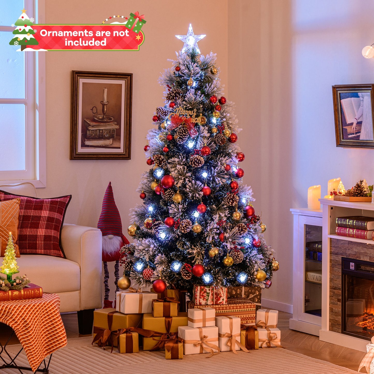 6 FT Flocked Christmas Tree with 8 Lighting Modes