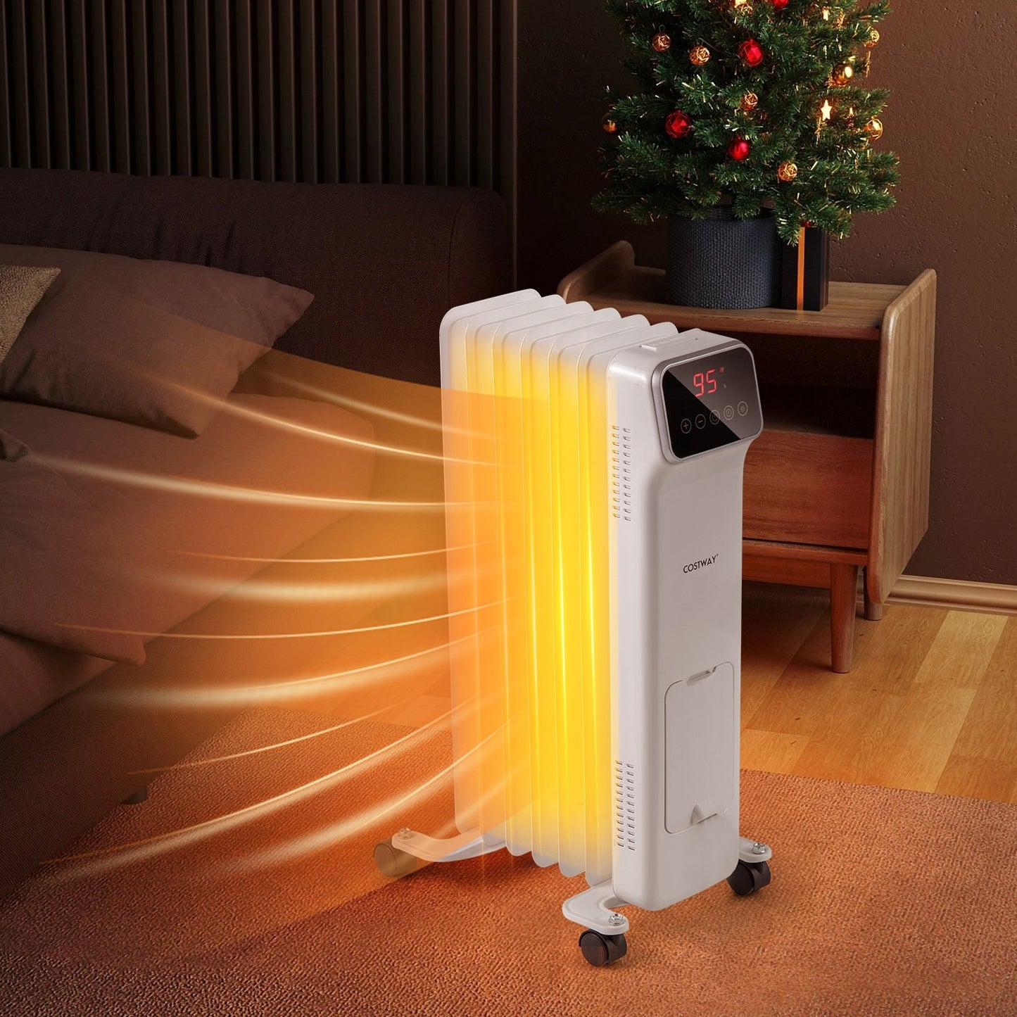 1500W Oil Filled Radiator Heater with Remote Control 3 Modes 24H Timer-Black