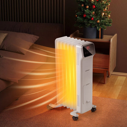 1500W Oil Filled Radiator Heater with Remote Control 3 Modes 24H Timer-Black