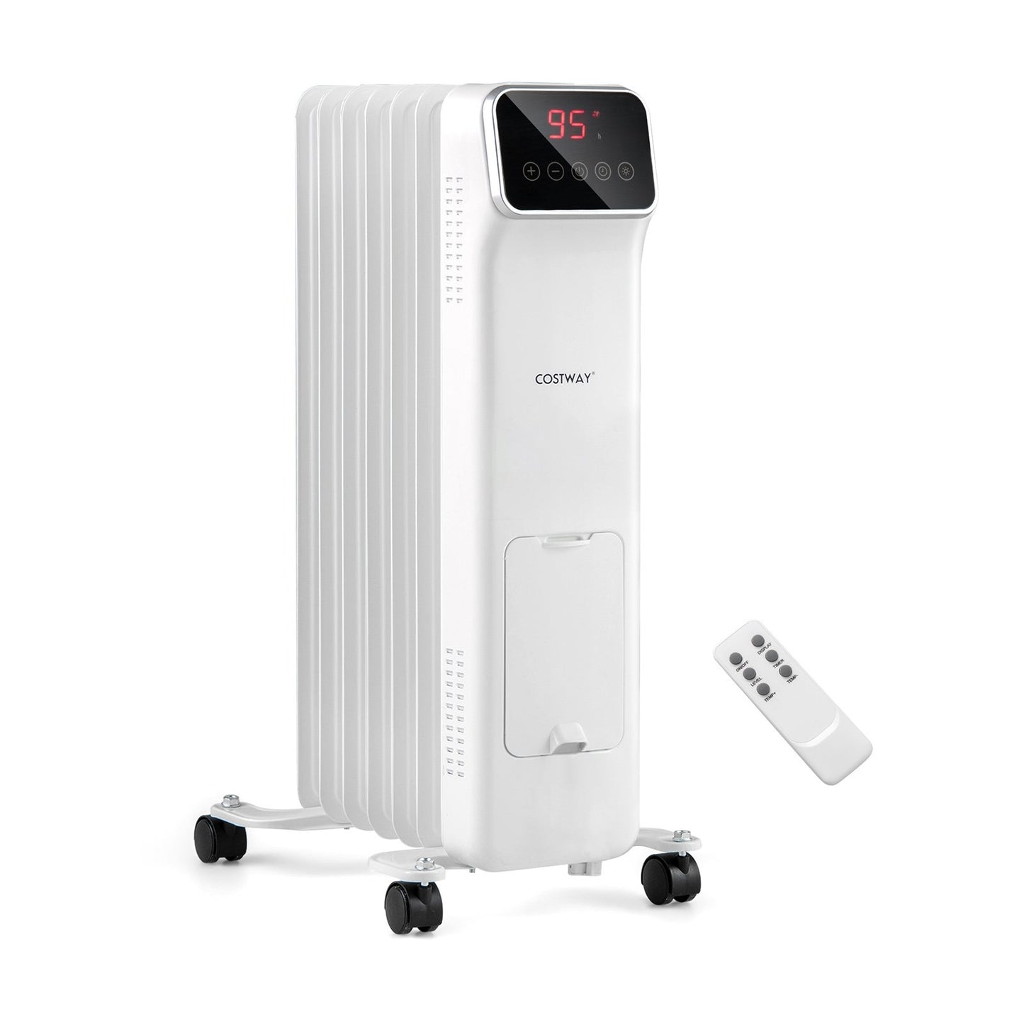 1500W Oil Filled Radiator Heater with Remote Control 3 Modes 24H Timer-Black
