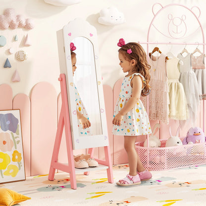 Kids Jewelry Organizer with Full Length Mirror Drawers and Storage Shelves-Pink