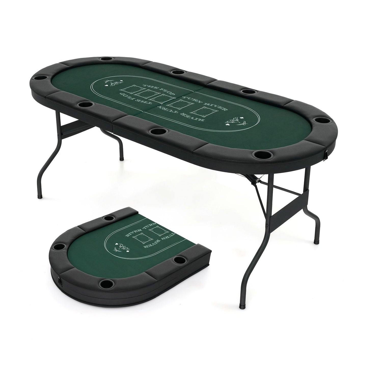 72 Inch Foldable Poker Table for 8 Players Portable Oval Card Board Game Table-Black
