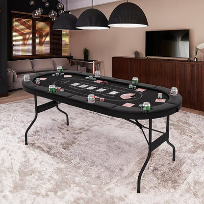 72 Inch Foldable Poker Table for 8 Players Portable Oval Card Board Game Table-Black