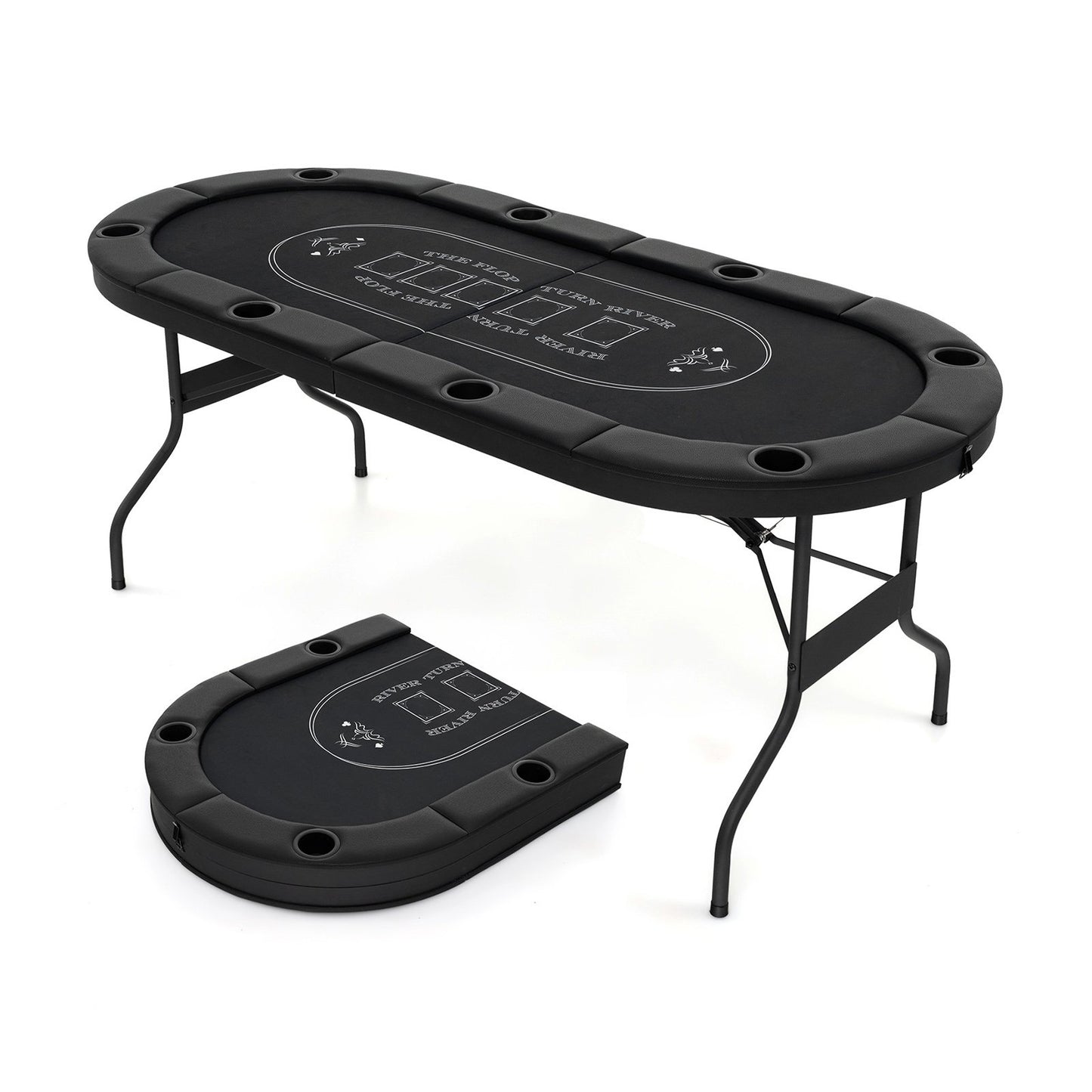72 Inch Foldable Poker Table for 8 Players Portable Oval Card Board Game Table-Black