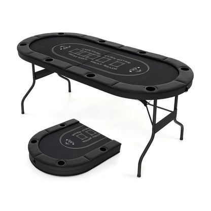 72 Inch Foldable Poker Table for 8 Players Portable Oval Card Board Game Table-Black