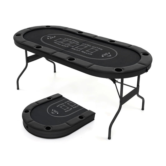 72 Inch Foldable Poker Table for 8 Players Portable Oval Card Board Game Table-Black