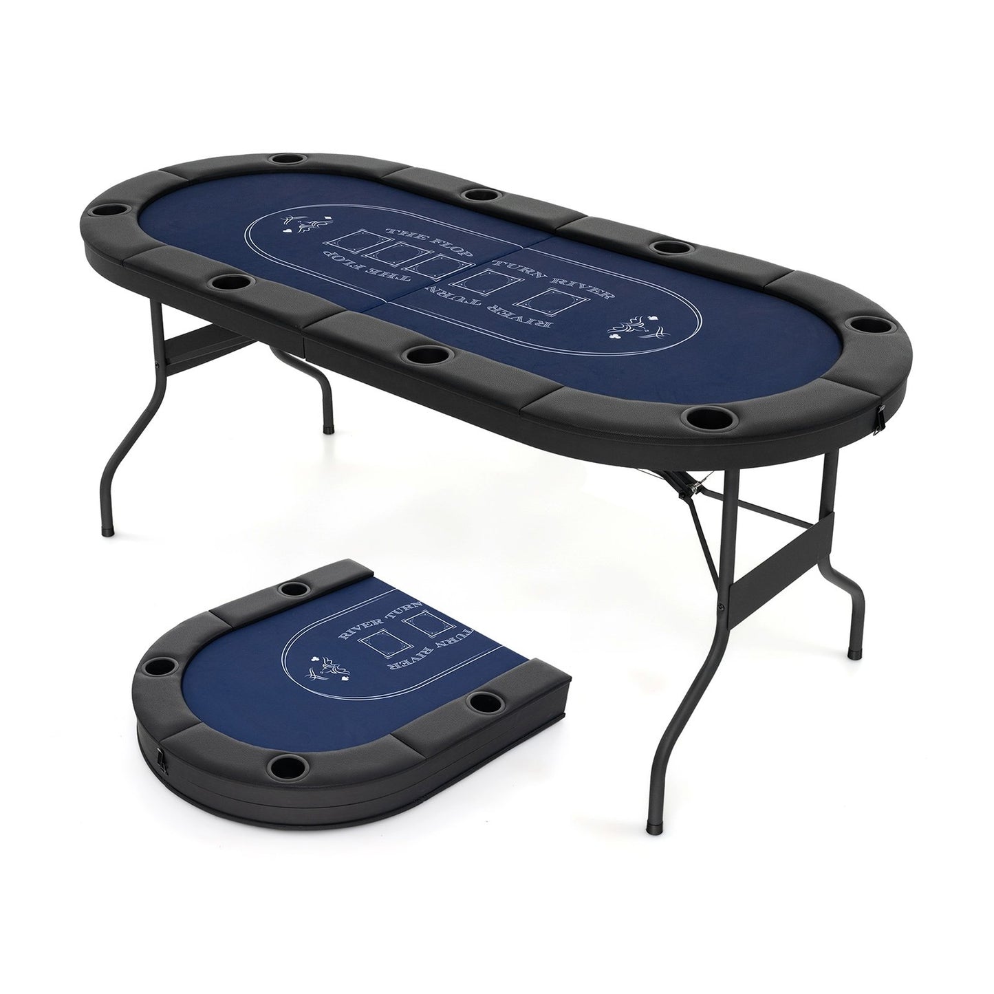 72 Inch Foldable Poker Table for 8 Players Portable Oval Card Board Game Table-Black