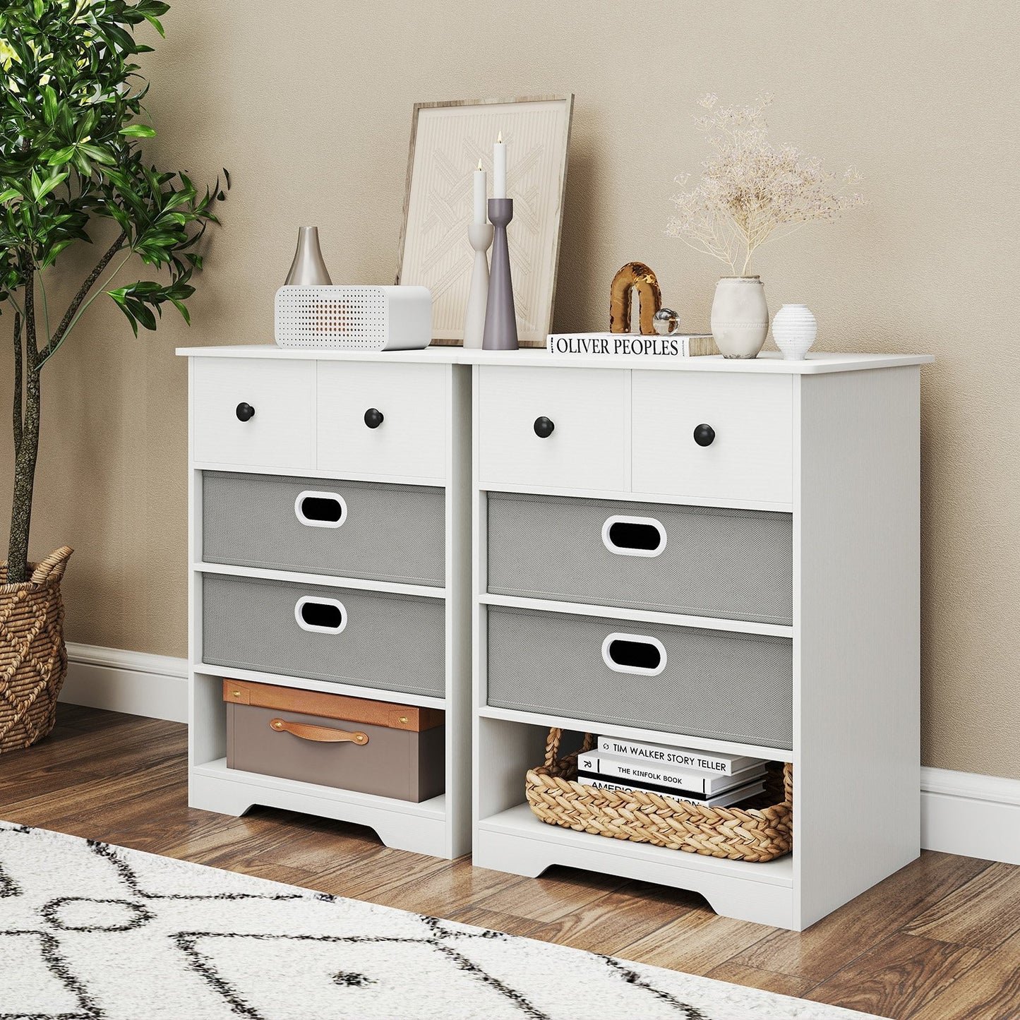 4-Drawer Dresser Modern Chest Storage Organizer with Open Shelves-Black