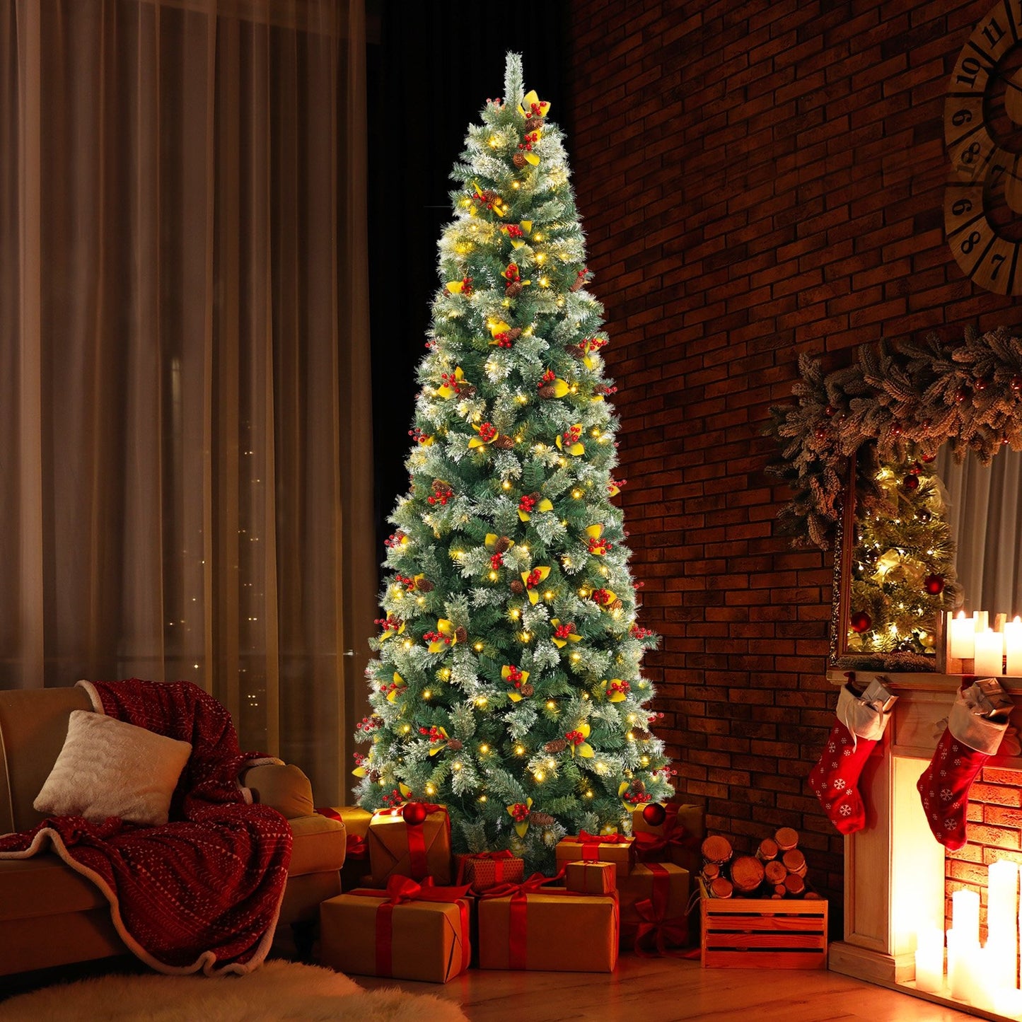 5/7.5/9 FT Pre-Lit Artificial Christmas Tree with 453/1096/1416 PVC and Pine Needles-S