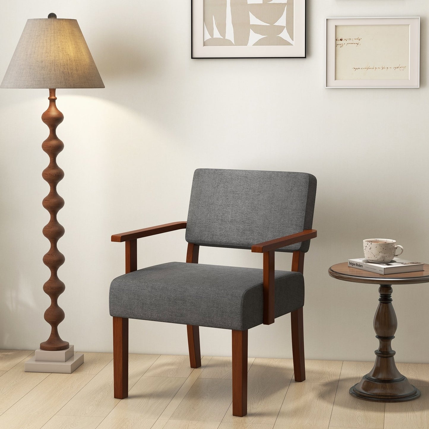 Linen Accent Chair Living Room Chair with Soft Padded Seat and Backrest-Blue