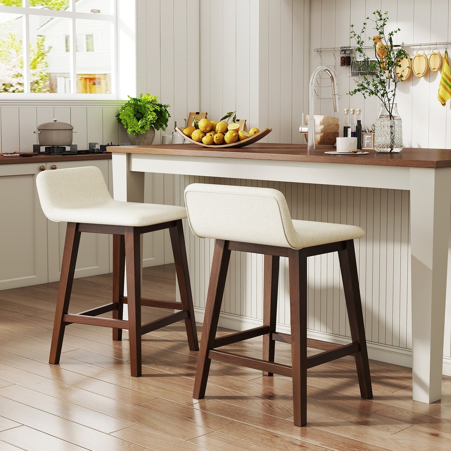 24 Inch Counter Height Bar Stools Set of 2 with Low Back-Brown