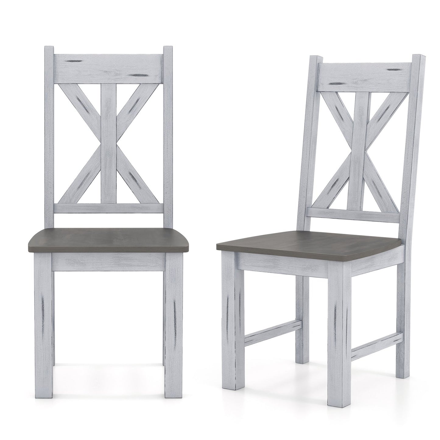 Farmhouse Chair Set of 2 with Rubber Wood Frame and Elegant Hollowed Backrest-Gray