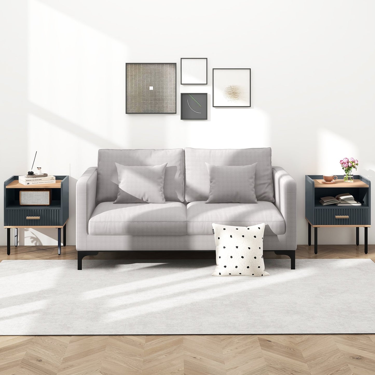 Nightstand Bedside End Table with Drawer and Open Shelf for Living Room Bedroom-Gray