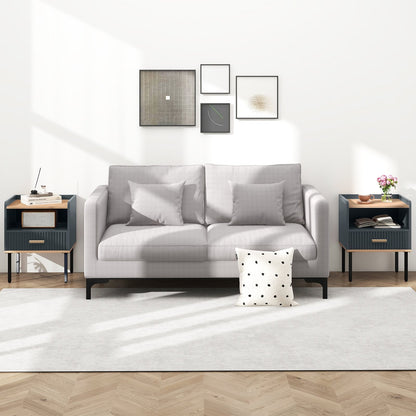 Nightstand Bedside End Table with Drawer and Open Shelf for Living Room Bedroom-Gray