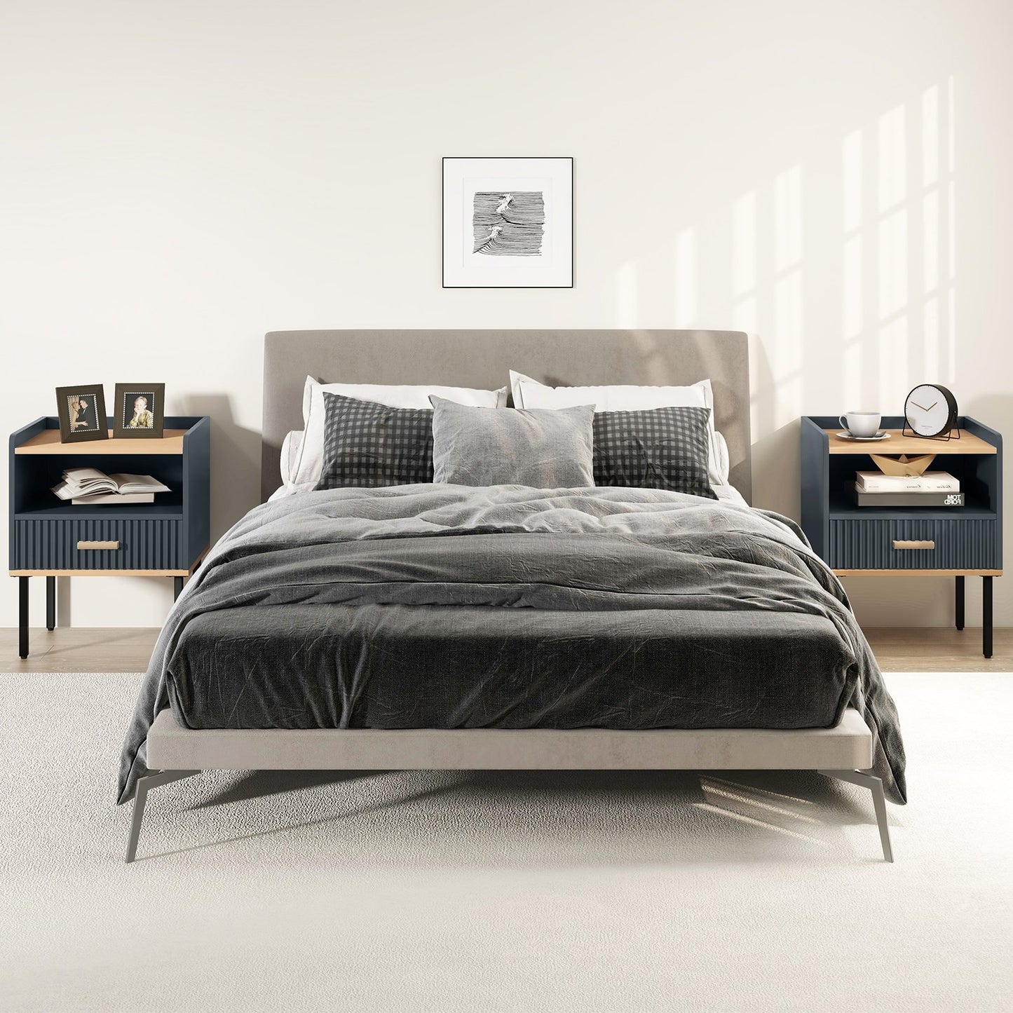 Nightstand Bedside End Table with Drawer and Open Shelf for Living Room Bedroom-Gray