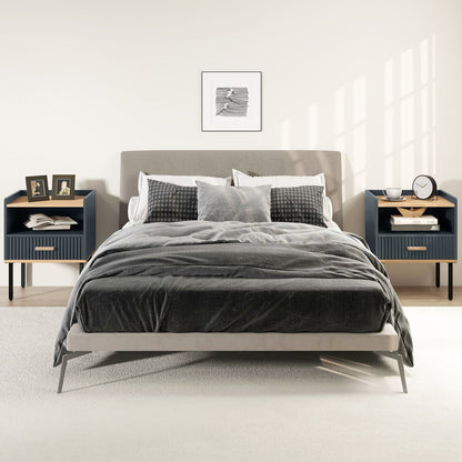 Nightstand Bedside End Table with Drawer and Open Shelf for Living Room Bedroom-Gray