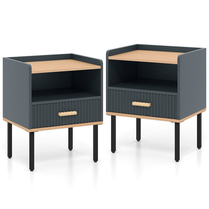 Nightstand Bedside End Table with Drawer and Open Shelf for Living Room Bedroom-Gray