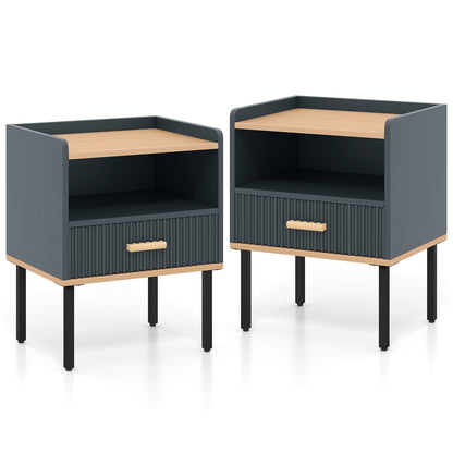 Nightstand Bedside End Table with Drawer and Shelf for Living Room Bedroom-Set of 2