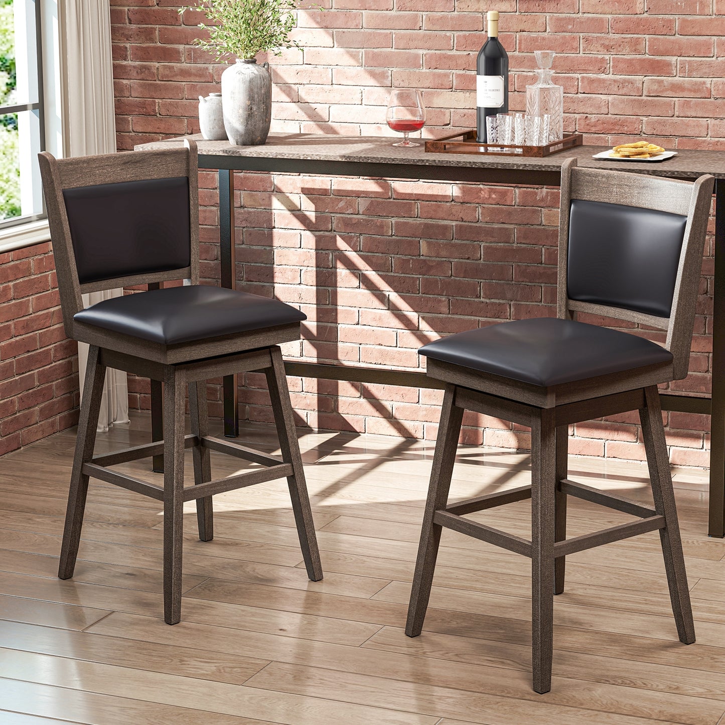 25/29 Inch Padded Bar Stools Set of 2 with Swivel Seat and Footrest-29 inches