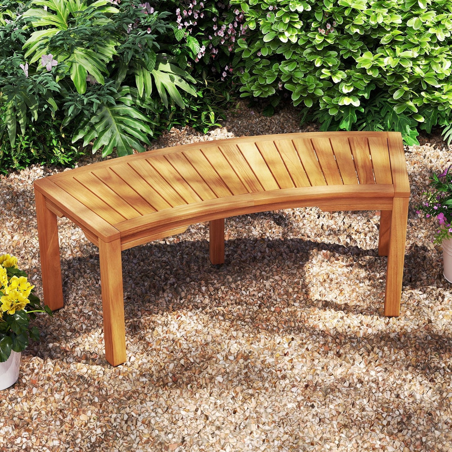 Set of 2 Outdoor Bench Acacia Wood Curved Garden Bench 2-Person