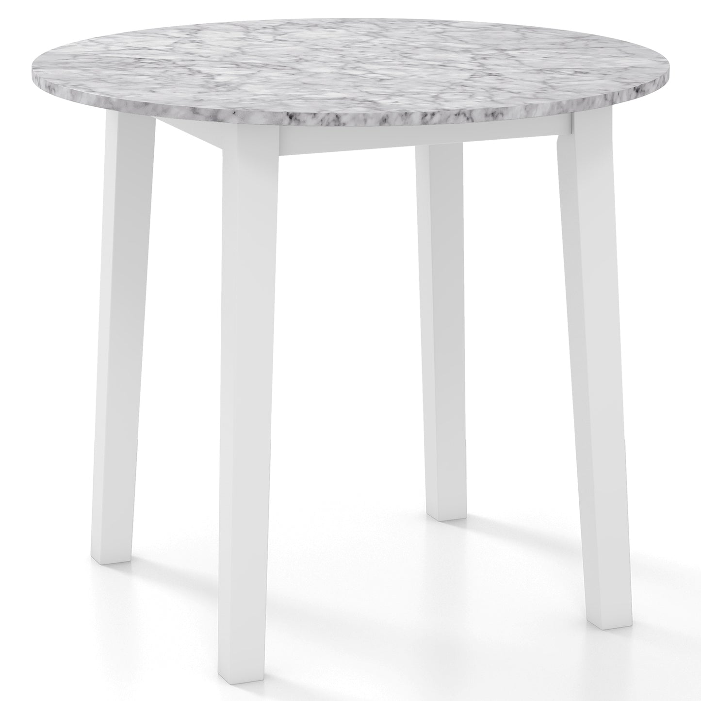 35 Inch Round Dining Table with Rubber Wood Legs and Marble-textured Veneer Tabletop-Black