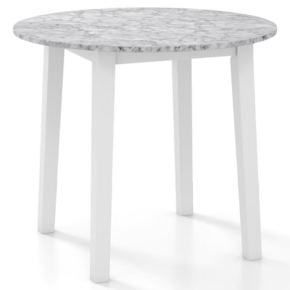 35 Inch Round Dining Table with Rubber Wood Legs and Marble-textured Veneer Tabletop-Black