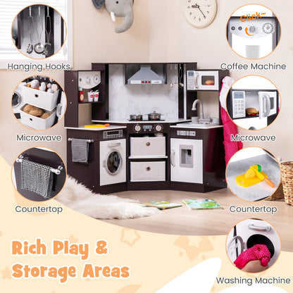 Wooden Kids Play Kitchen Playset with Realistic Lights and Sounds-Coffee