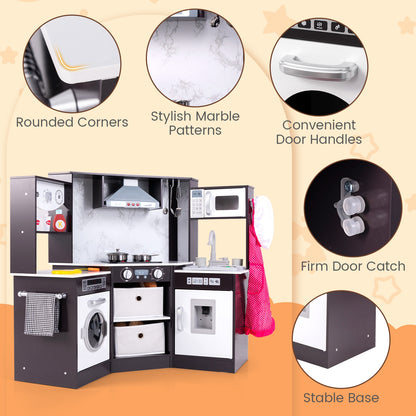 Wooden Kids Play Kitchen Playset with Realistic Lights and Sounds-Coffee