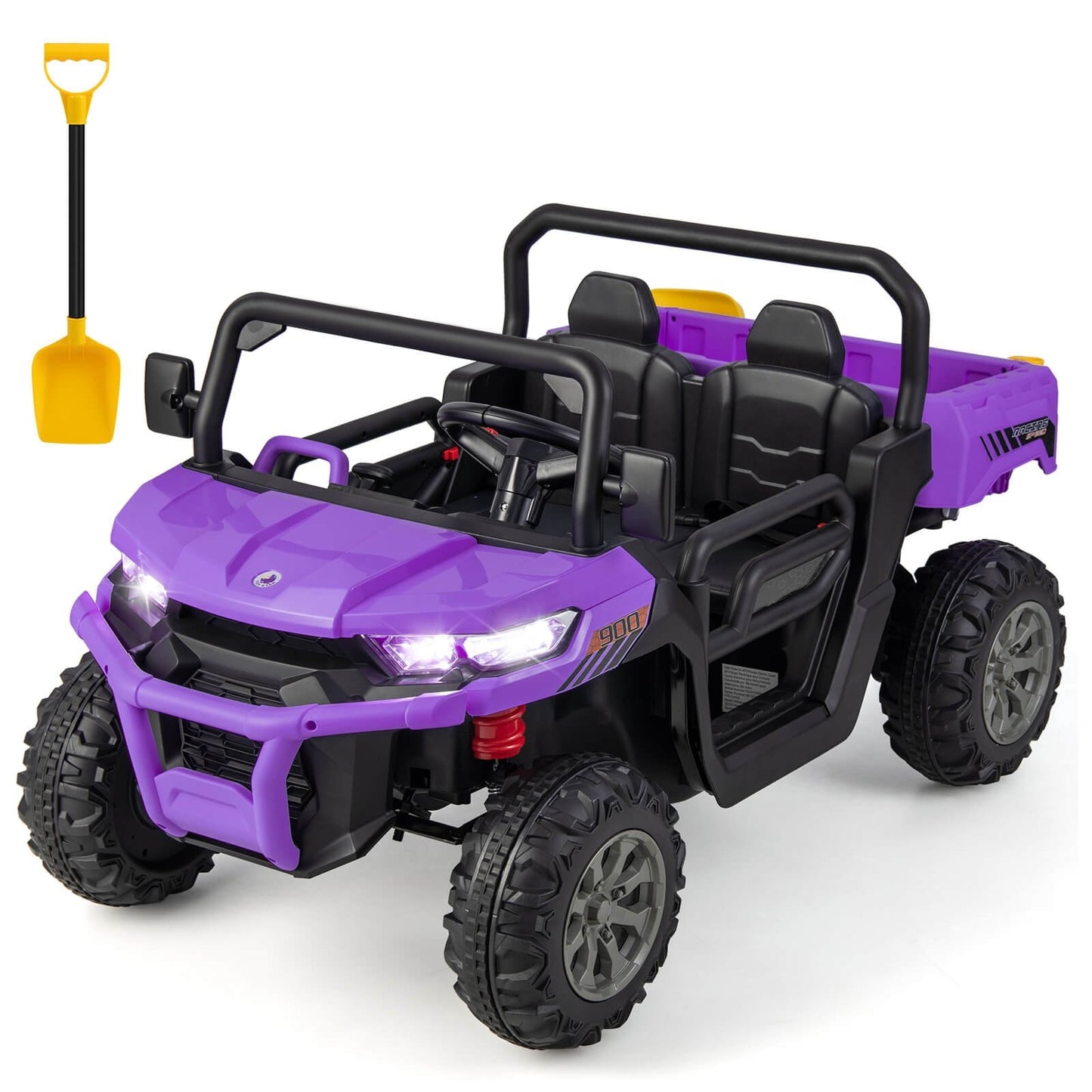 2-Seater Kids Ride On Dump Truck with Dump Bed and Shovel-Black