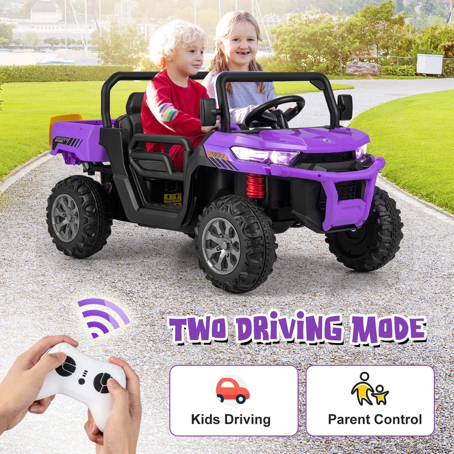 2-Seater Kids Ride On Dump Truck with Dump Bed and Shovel-Black