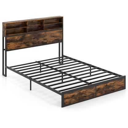Full/King Size Bed Frame with Storage Headboard Industrial Metal Platform Bed-Full Size