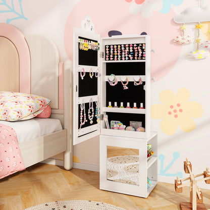 3-in-1 Freestanding Kids Jewelry Cabinet Armoire with Full Length Mirror-Pink