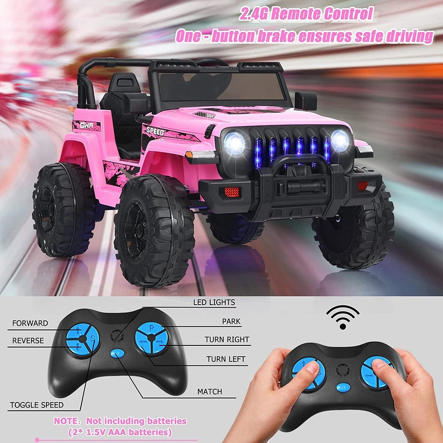 12V Kids Ride-on Jeep Car with 2.4 G Remote Control-Solid Black