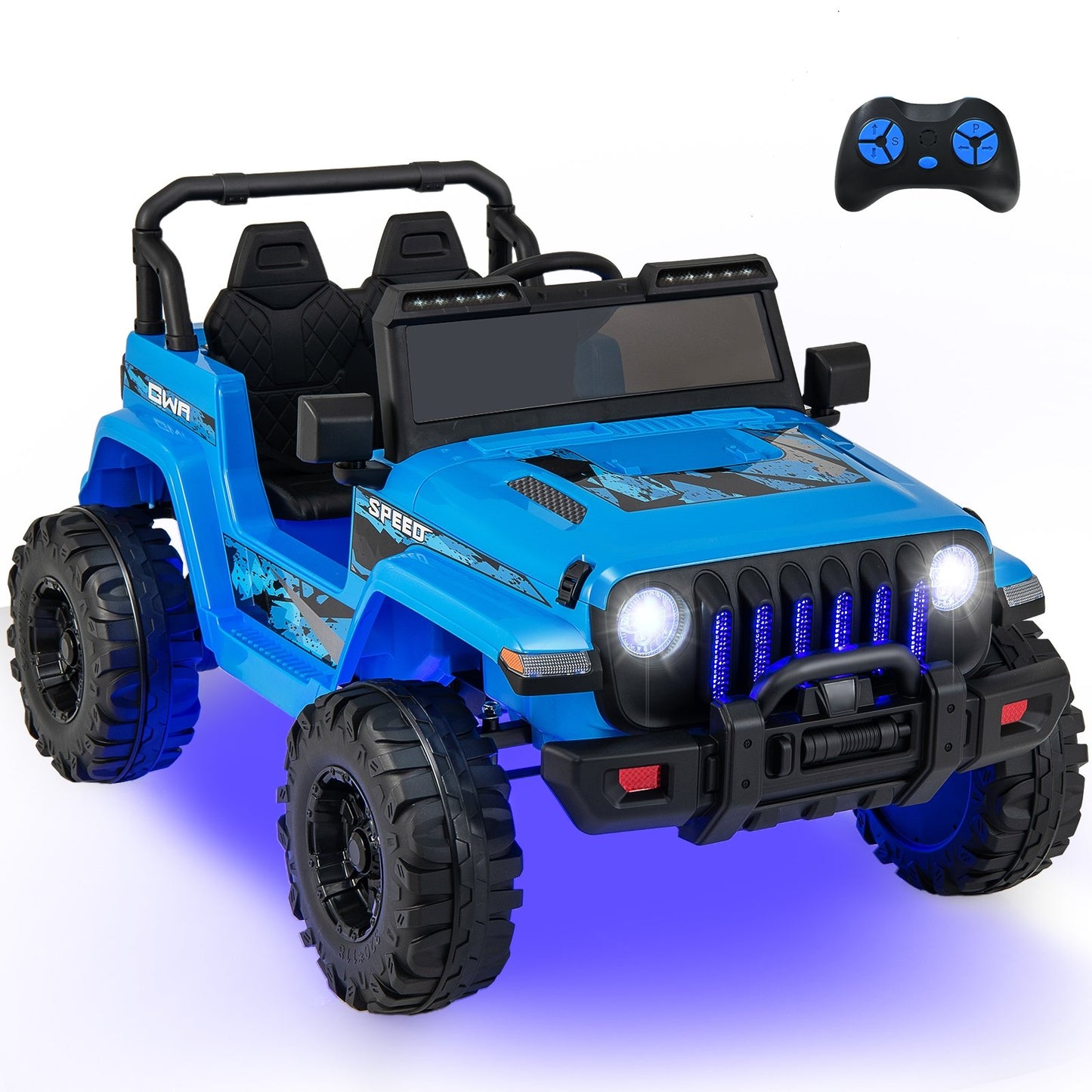 12V Kids Ride-on Jeep Car with 2.4 G Remote Control-Solid Black