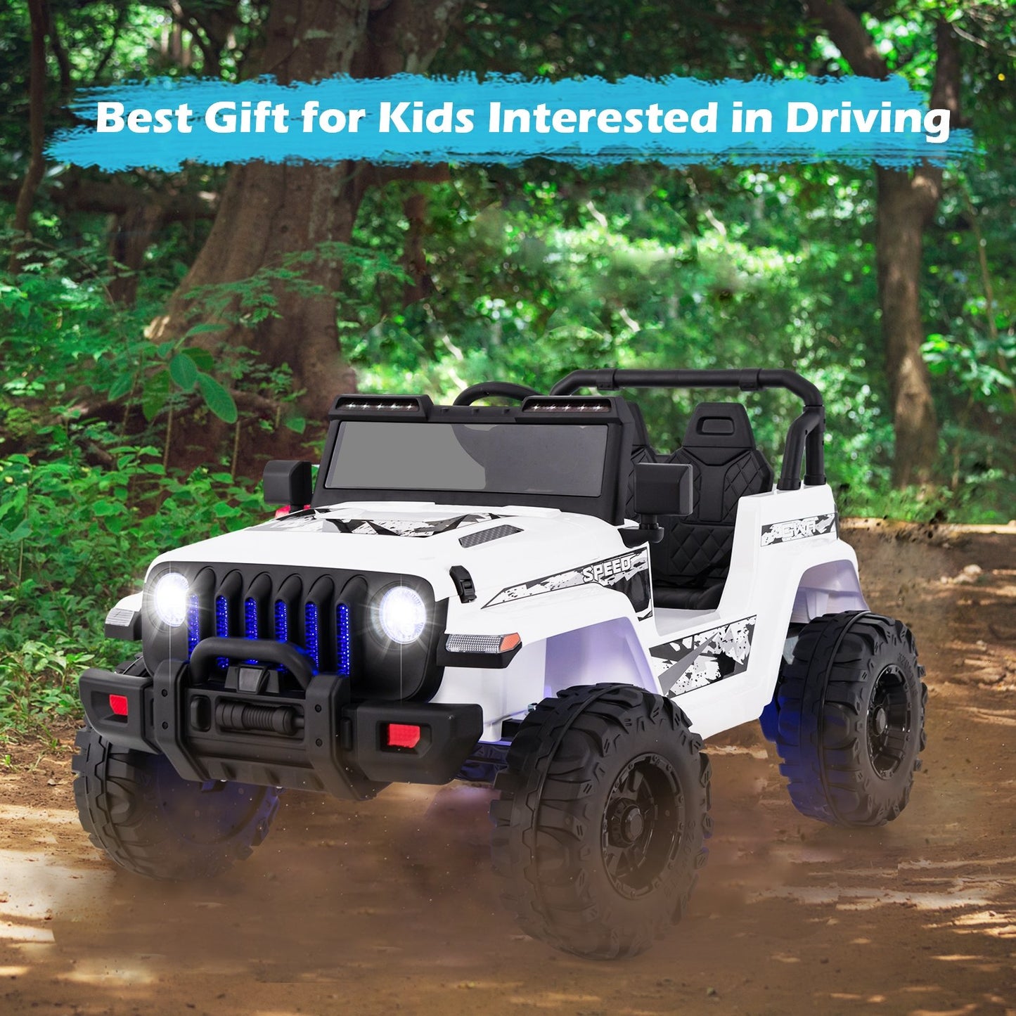 12V Kids Ride-on Jeep Car with 2.4 G Remote Control-Solid Black