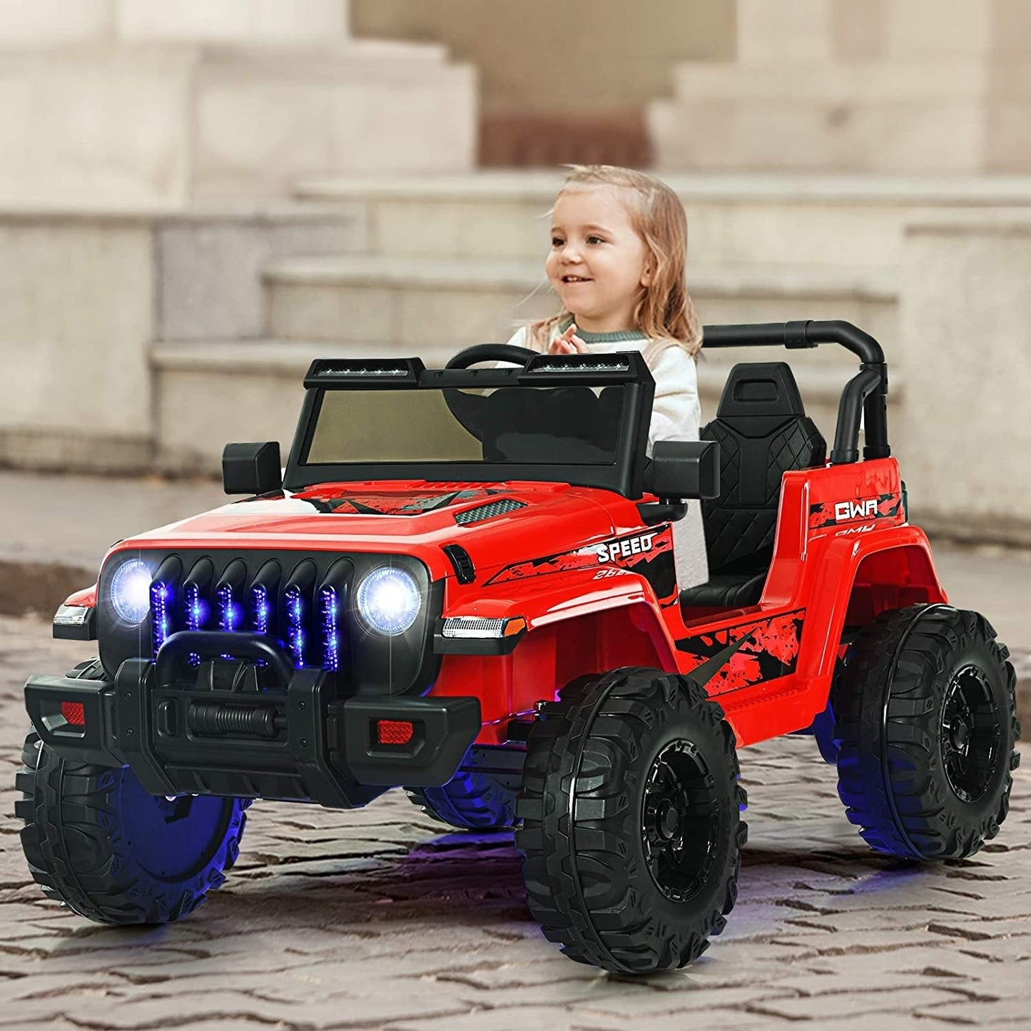12V Kids Ride-on Jeep Car with 2.4 G Remote Control-Solid Black