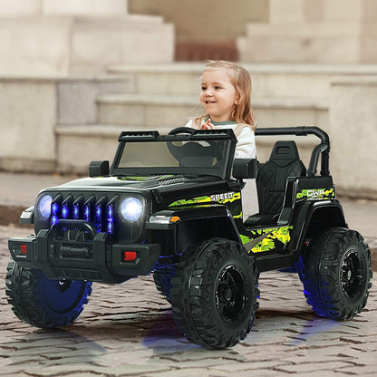 12V Kids Ride-on Jeep Car with 2.4 G Remote Control-Solid Black