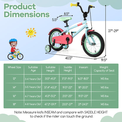 Kids Bike with Adjustable Handlebar and Saddle Blue-14 inches